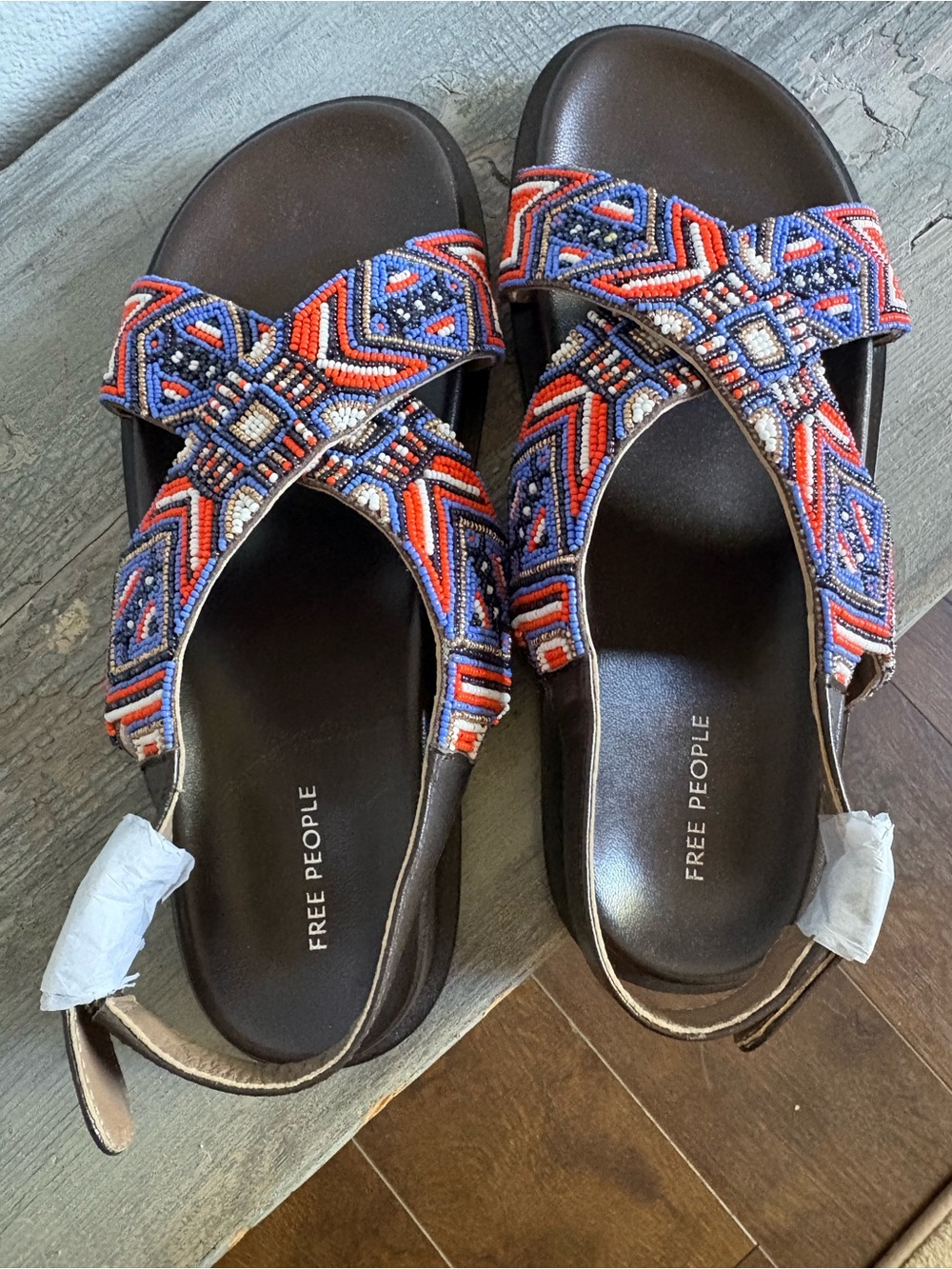 NWT - No box Free People Mali beaded crisscross slingback leather sandals - Picture 6 of 9
